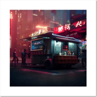 Cyberpunk Tokyo Ramen Food Truck Posters and Art